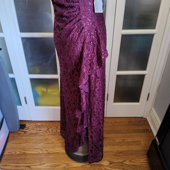 Alex Evenings Womens Long Sleeveless Cascade Ruffle Detail Dress with Front Slit - Picture 6 of 10